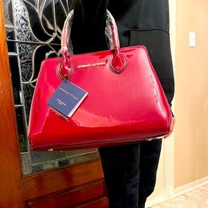 Adrienne Vittadini Ella Collection Satchel Red vegan Patent Leather